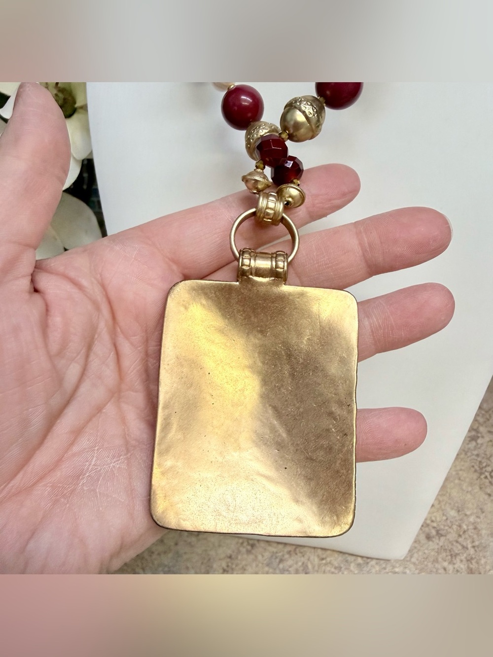 Chico’s Merlot and gold tone statement necklace - Picture 3 of 5